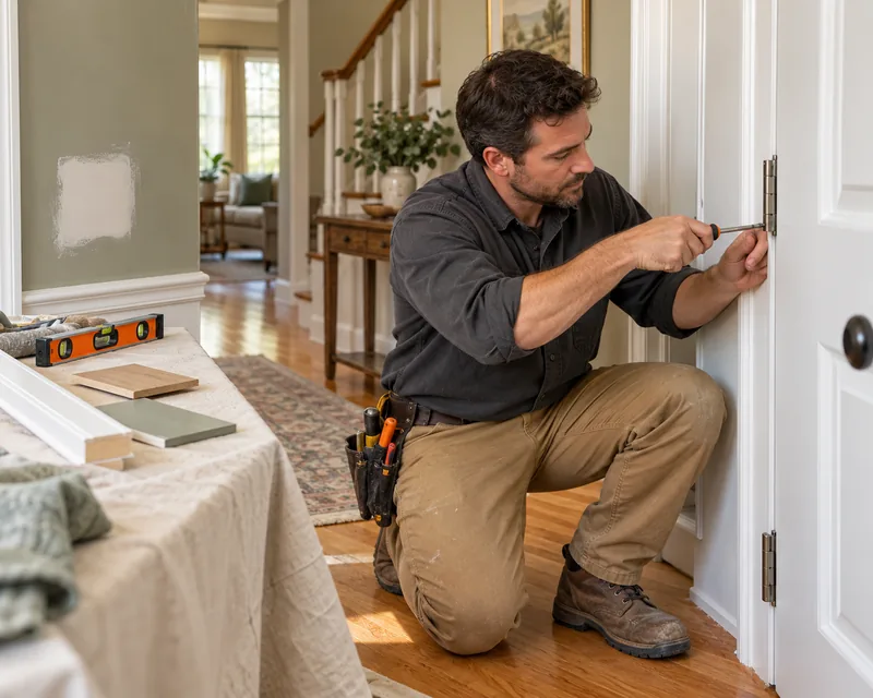 Handyman working through several small repairs in a New Jersey home